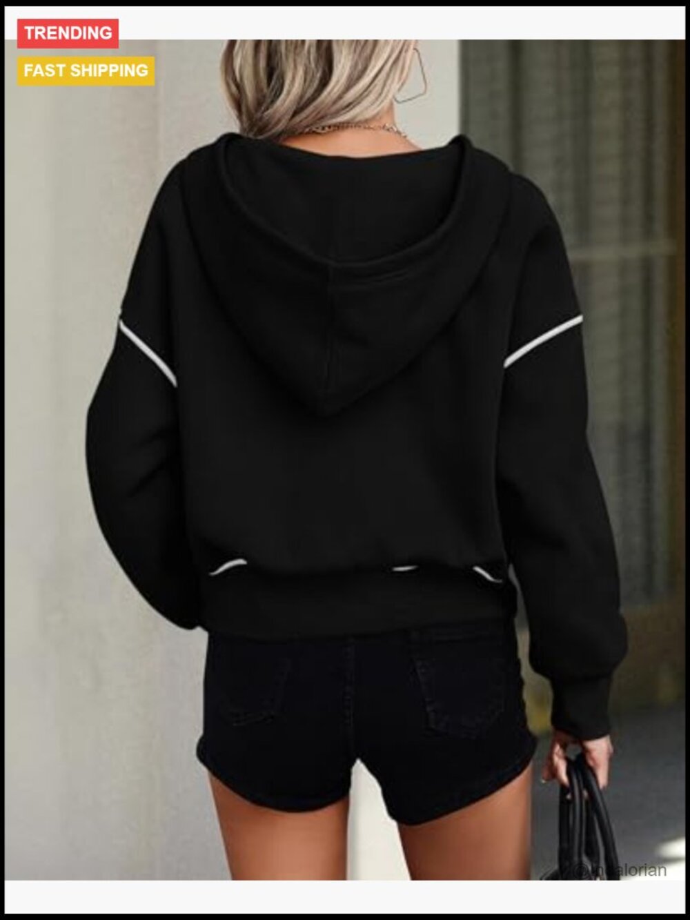 Half Zip Cropped Hooded Sweatshirt Pullover Long Sleeve Fleece Lined - Picture 2 of 7